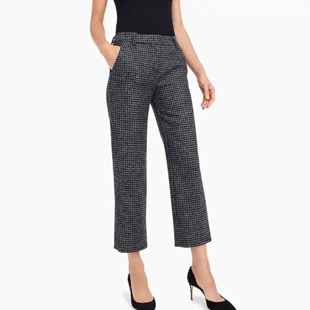 J. Crew - High-rise Houndstooth Peyton Wide-leg Cropped Pant in Wool